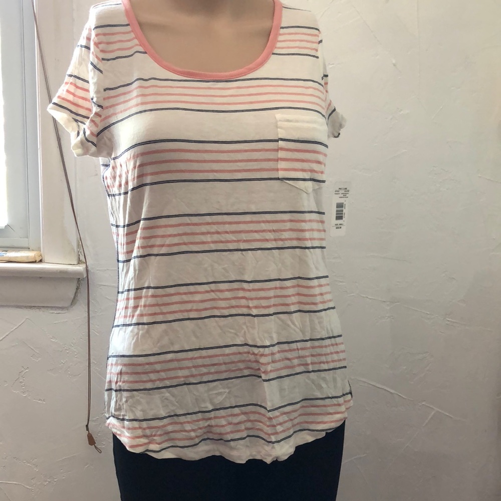 Pink Rose Striped T Shirt Knit Top S/S